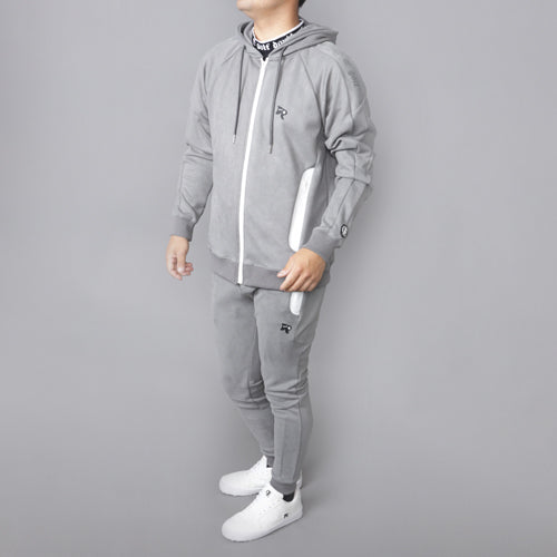 【double E golf】スウェード素材フーディー 【胸元ドーベルマンロゴ ブラック&グレー】