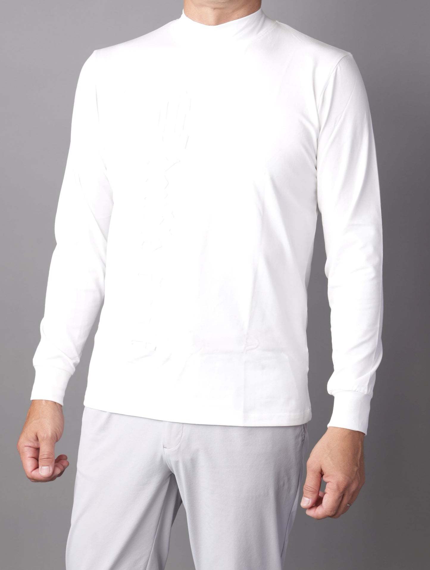 【double E golf】モックネック エンボスプリント 長袖シャツ【伸縮性】