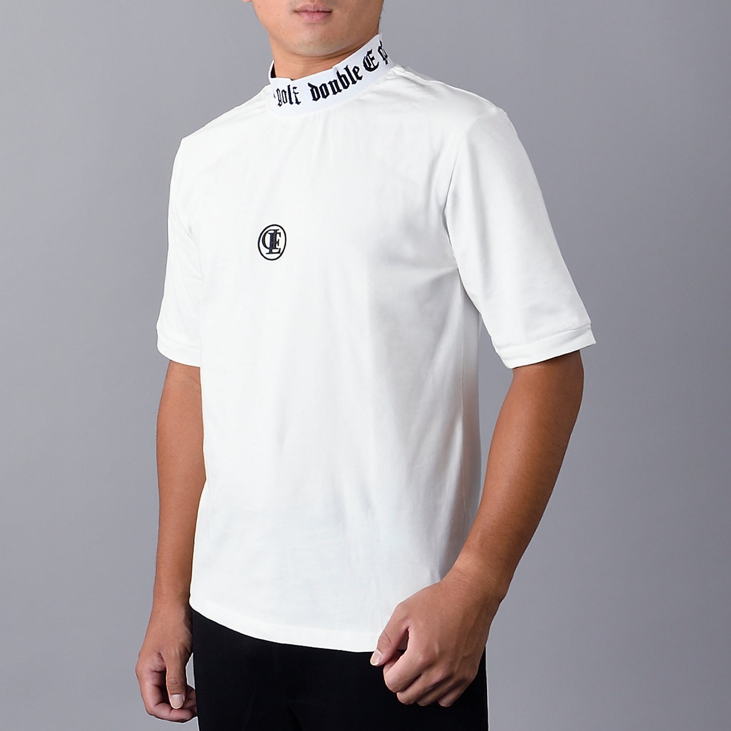 【double E golf】モックネックTシャツ【首元&胸元ロゴ】