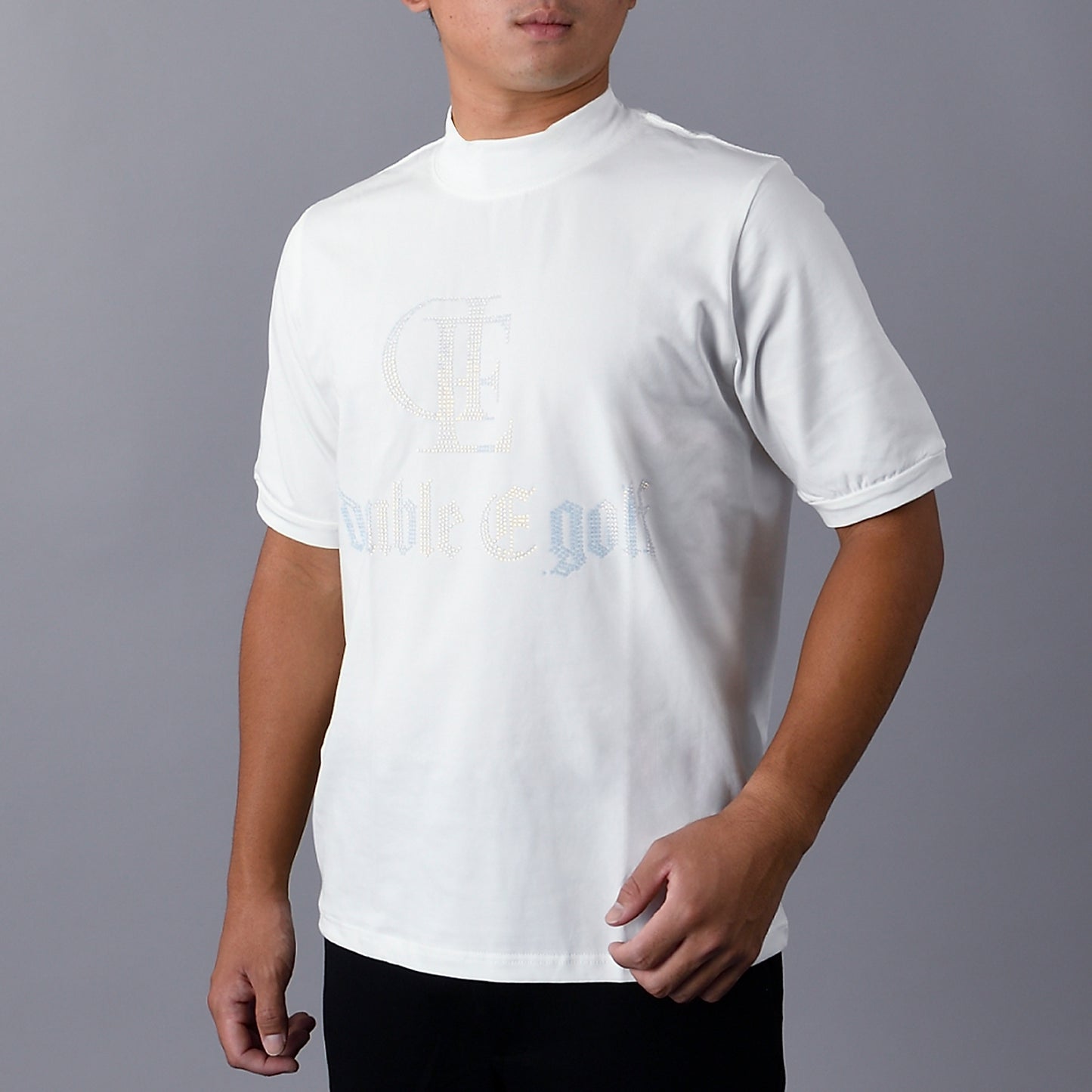 【double E golf】モックネック ロゴTシャツ半袖【ラインストーン/ユニセックス】