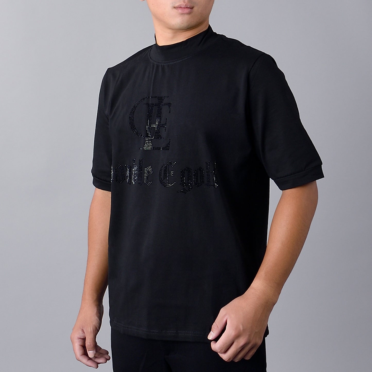 【double E golf】モックネック ロゴTシャツ半袖【ラインストーン/ユニセックス】