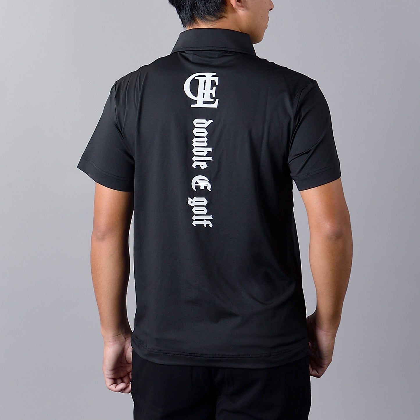 【double E golf】胸元ロゴ ポロシャツ【ブラック&ホワイト・バックロゴ】