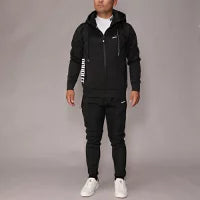 【double E golf】スポンジボンディング パーカー メンズ ZIP ストレッチ 厚みのある柔らか素材 セットアップ対応 ブラック グレー ゴルフウェア 練習着 普段使い