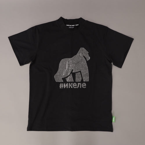 【double E golf】モックネック シンボルロゴTシャツ【ラインストーン・ユニセックス】